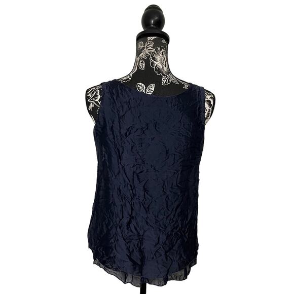 Marina Gigli Navy Blue Sleeveless Sequin Flowy Blouse Lace Floral Italy Small - Picture 9 of 11